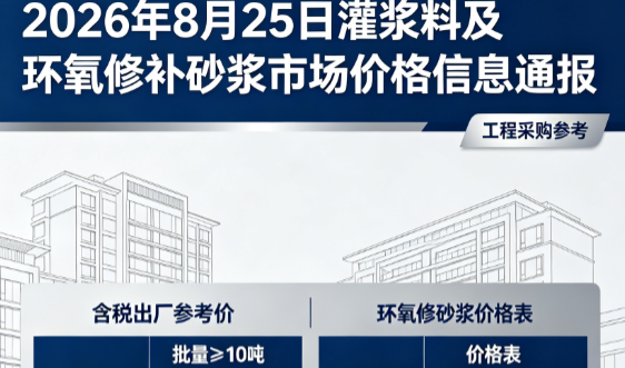 托里2026年8月25日灌浆料及环氧修补砂浆市场价格信息通报